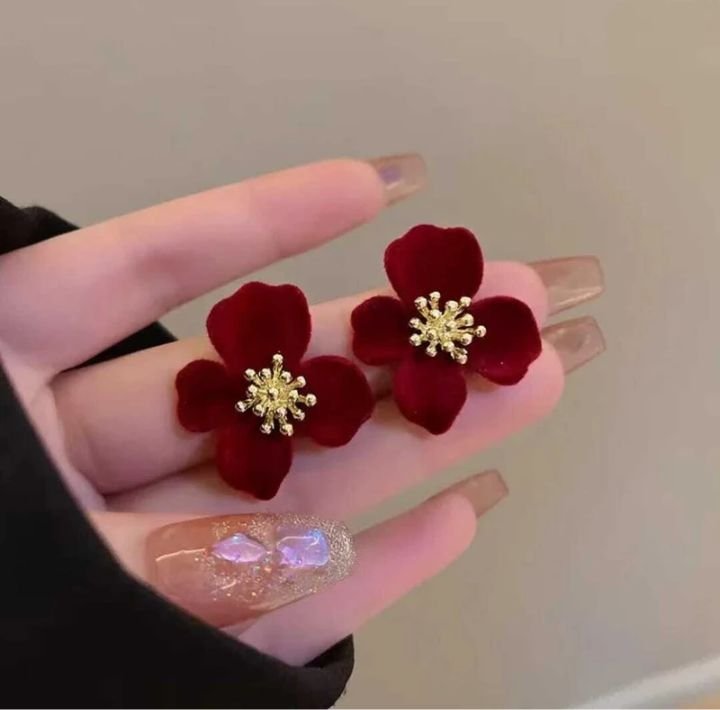 Korean Earring Red Flower - Image 2