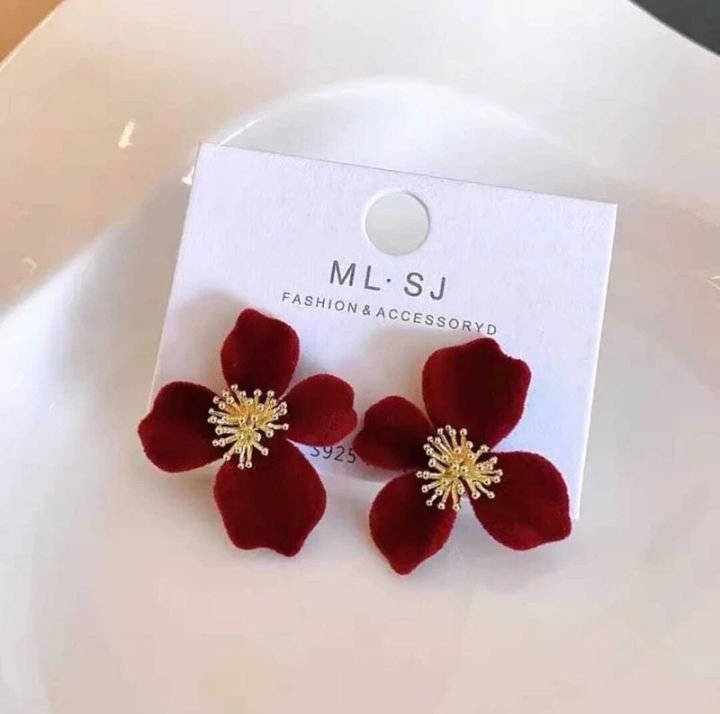 Korean Earring Red Flower - Image 4
