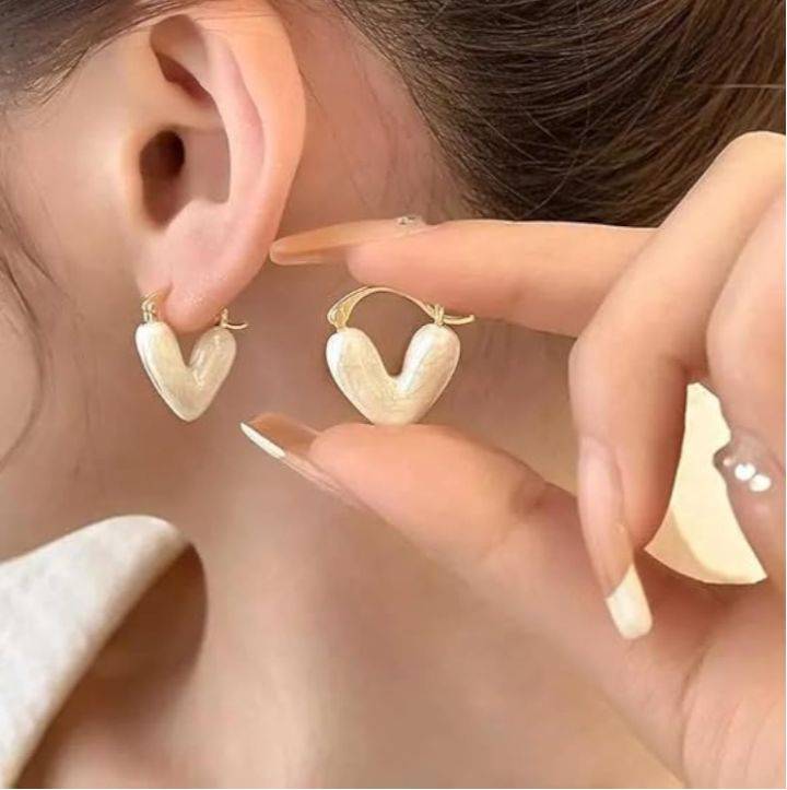 Korean Earring White Heart - Image 5