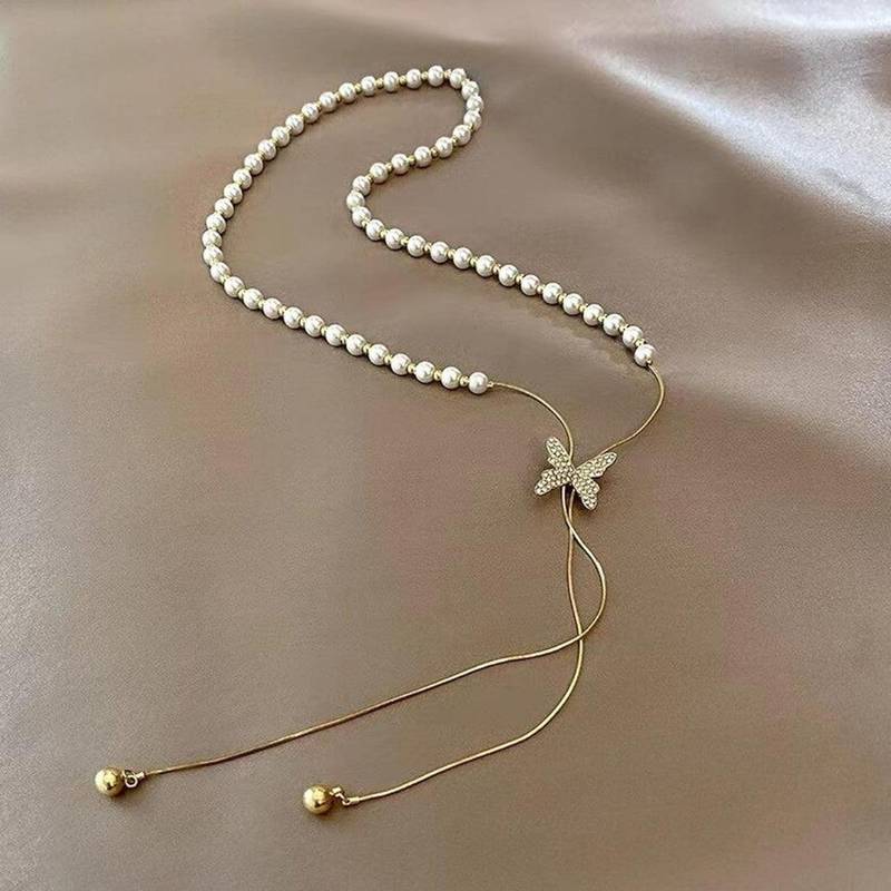 Sandhyora Butterfly Pearl Drop Necklace - Image 2
