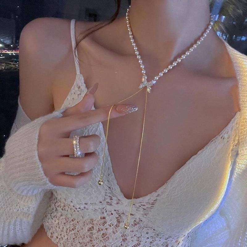 Sandhyora Butterfly Pearl Drop Necklace - Image 3