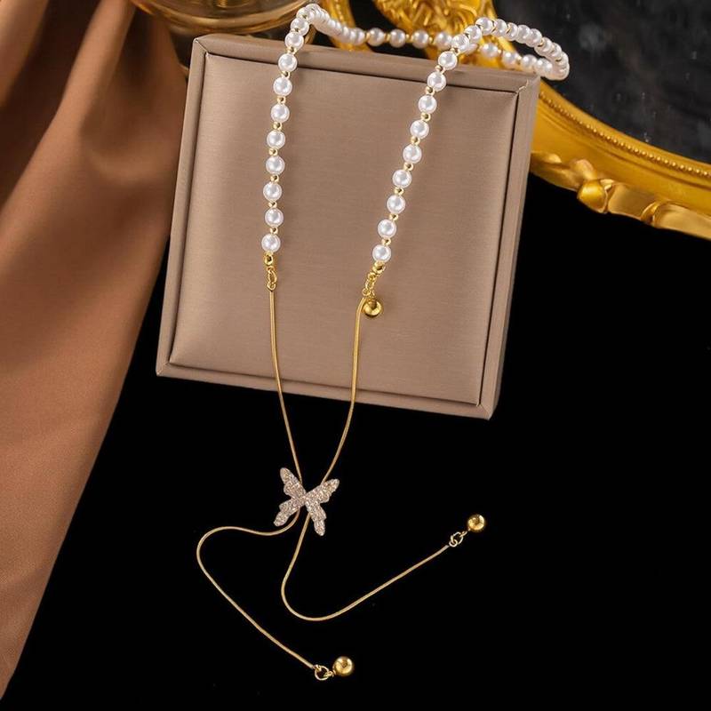 Sandhyora Butterfly Pearl Drop Necklace